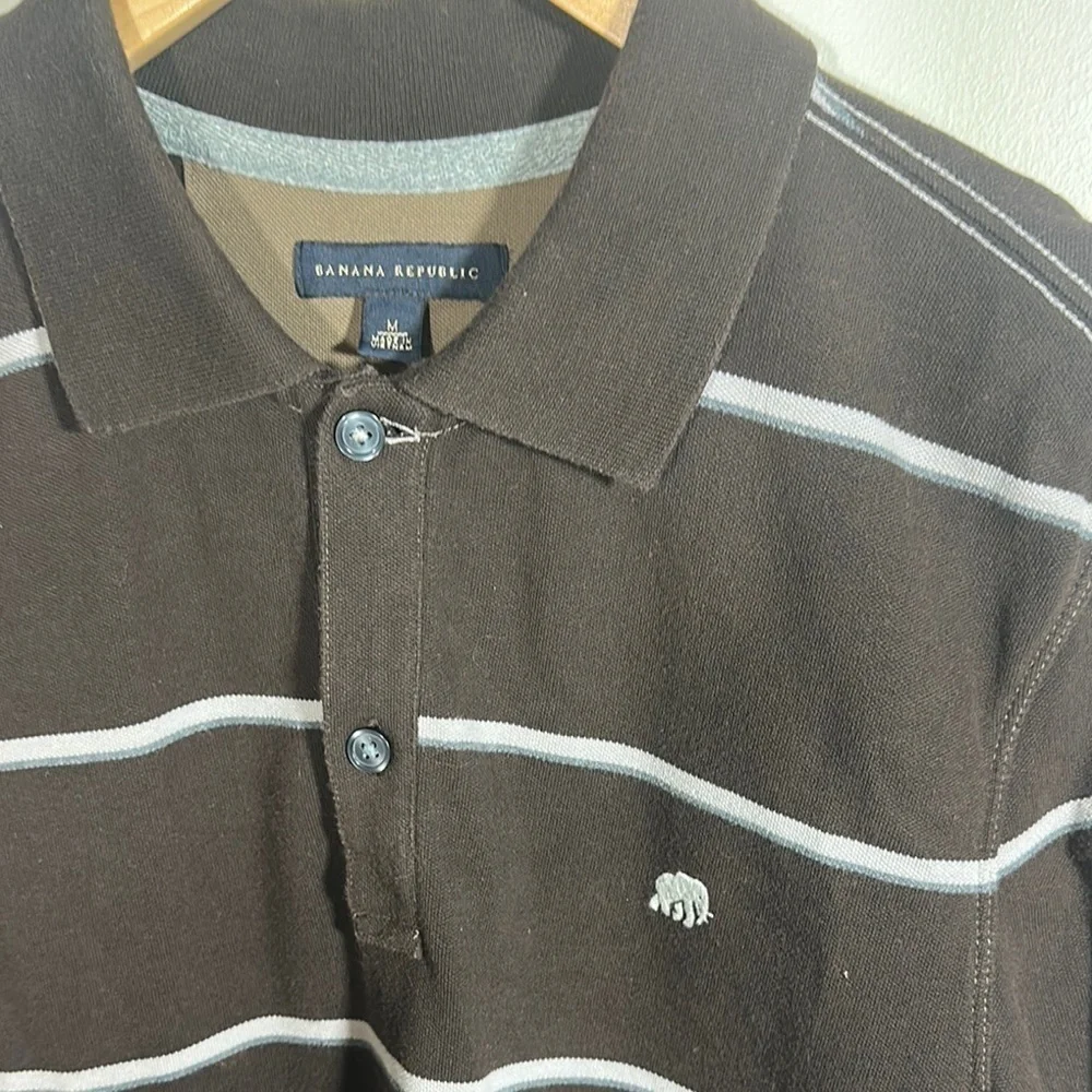 Banana Republic Brown and Gray Polo Shirt Classic Fit Short Sleeve Medium